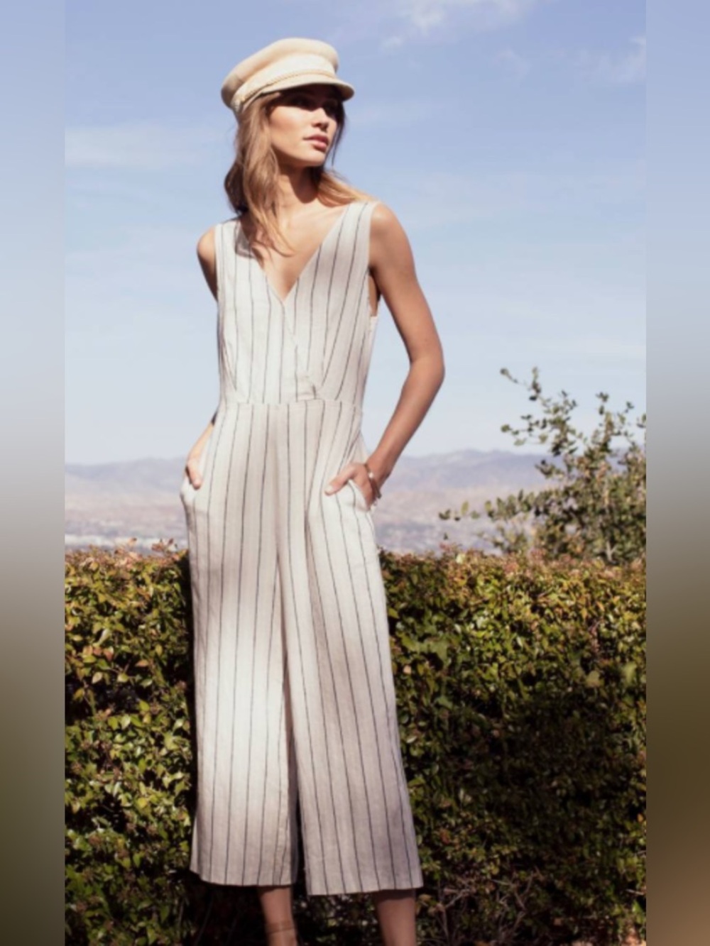 Anthropologie Gentle Fawn Linen Blend Arthur Striped Jumpsuit